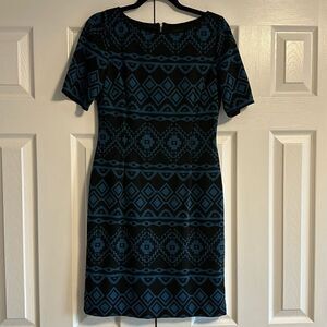 Tahari by ASL Blue & Black Shapes Short-sleeve Dress